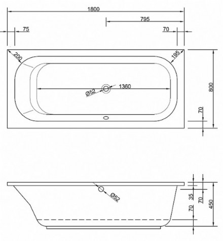 Badewanne Modell Aruba 180 links