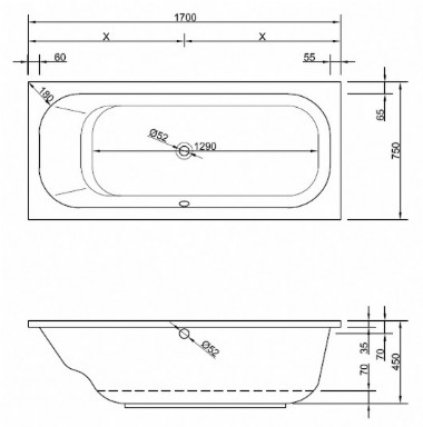 Badewanne Modell Aruba links