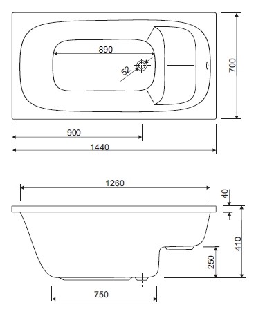 Sitzbadewanne Modell Dobra 140