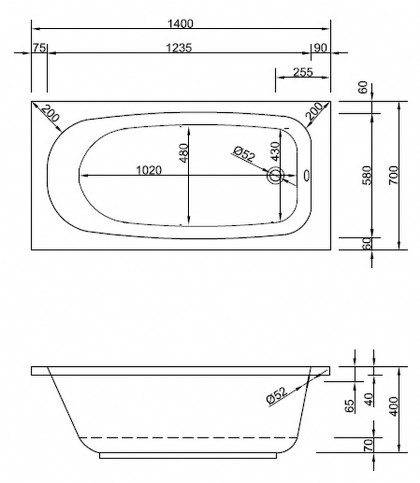 Badewanne Modell Korana 140/70