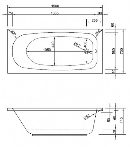 Badewanne Modell Korana 150/70