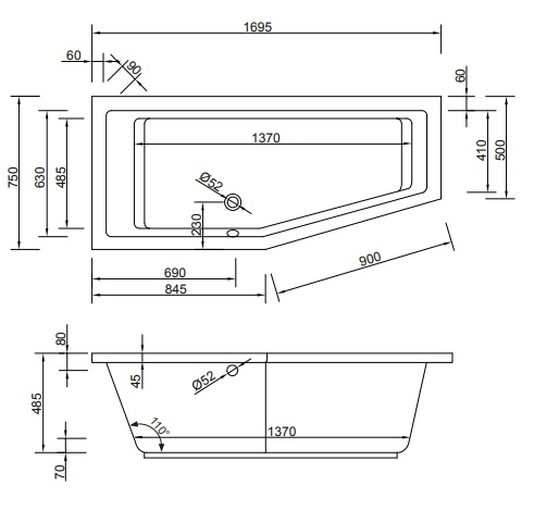 Badewanne Modell Lupor Kato B links Badewanne Modell Lupor Kato B links