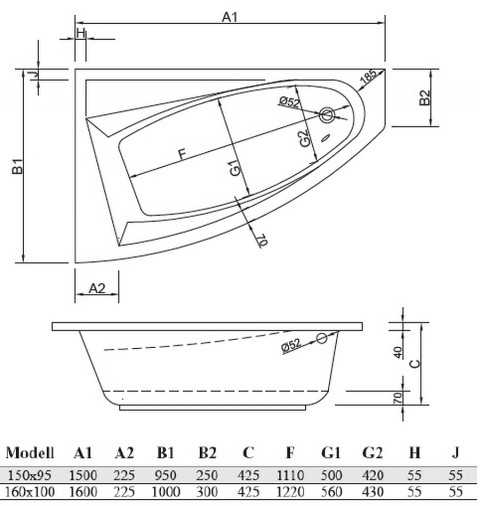 Badewanne Modell Silver